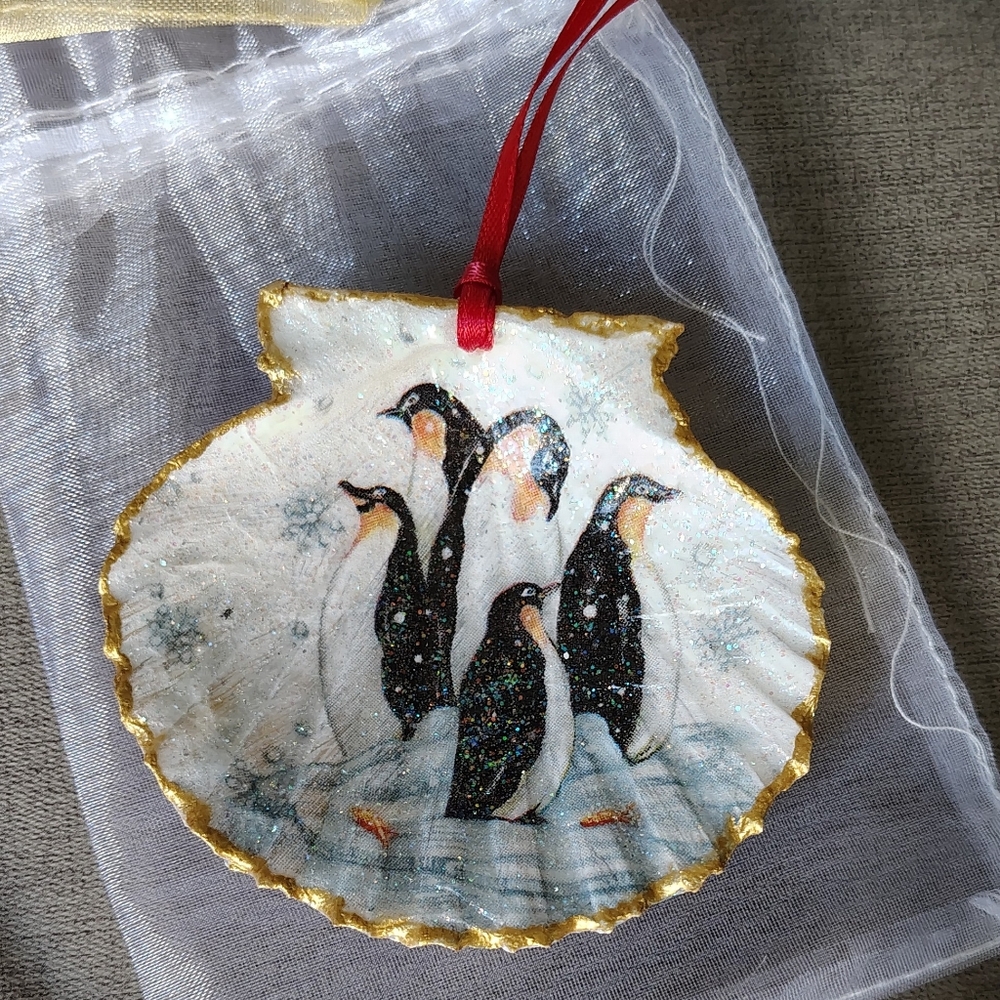 Handmade Penguin Seashell Ornaments